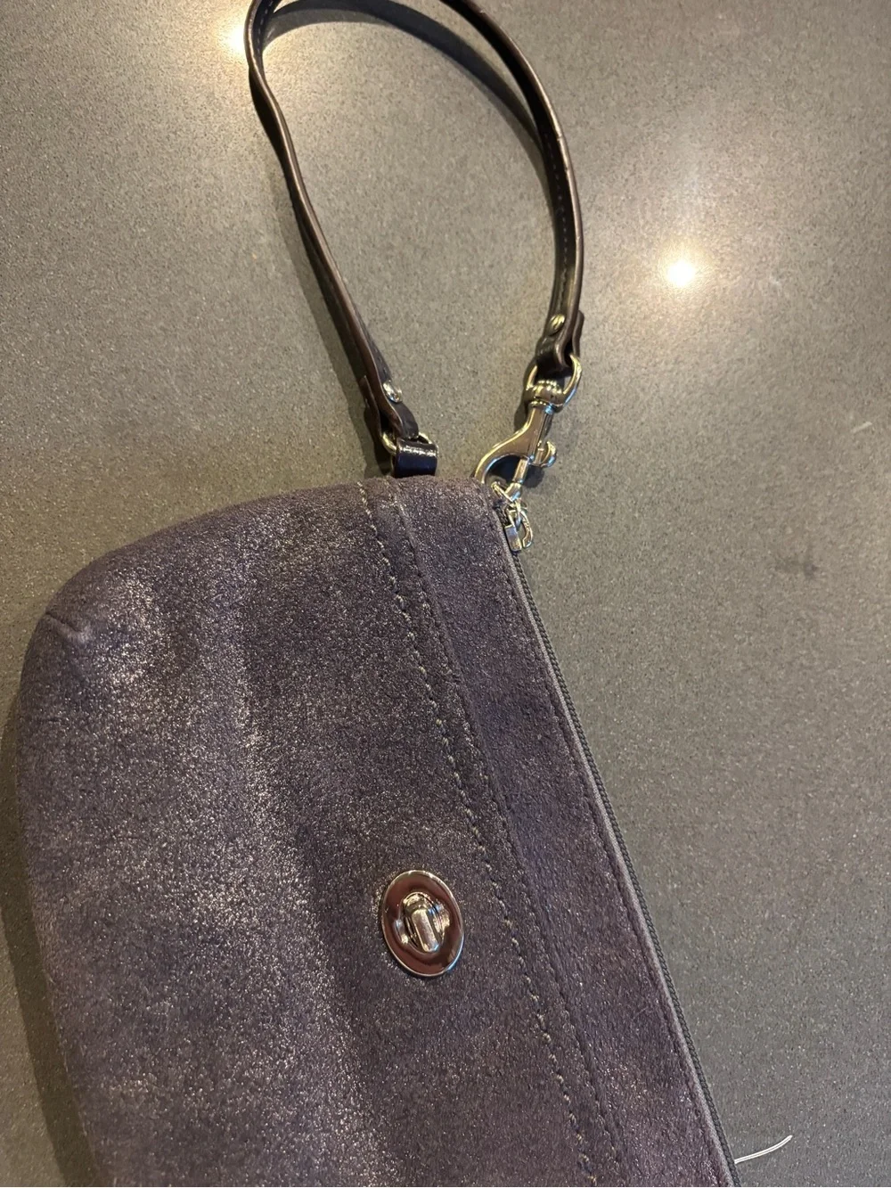 Coach Designer navy Black metallic Suede Wristlet htf